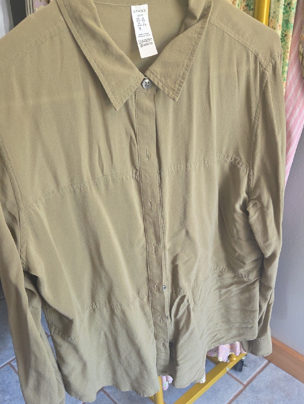SPANX Woman’s Olive Button-Down Shirt